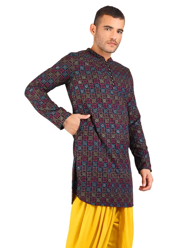 Men's_Cotton_Viscose_Embroidered_blue_ethnic_|Sequined_Kurta