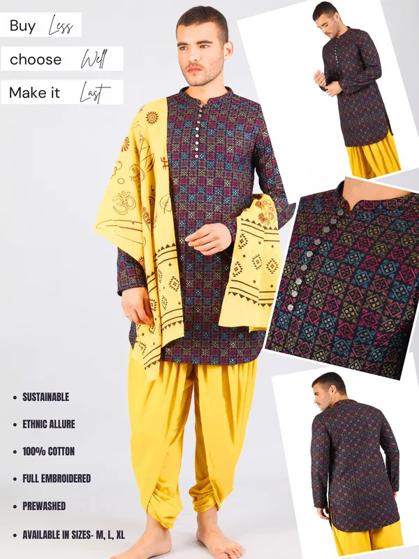 Men's_Cotton_Viscose_Embroidered_blue_ethnic_|Sequined_Kurta
