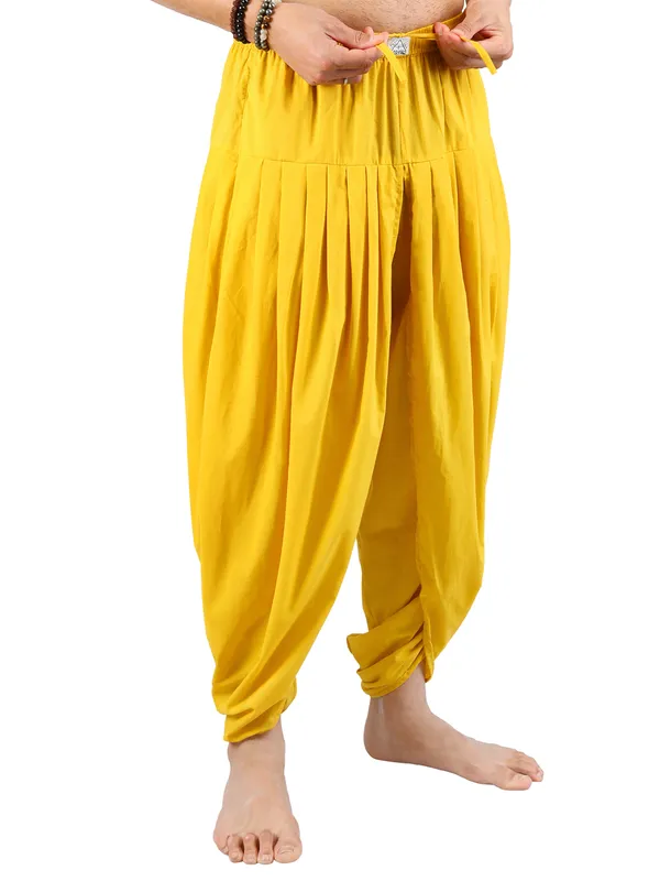 Pure_Cotton_Pull-on_Pleated_Yellow_Dhoti_Pants,_Traditional_Yoga_Meditation_Festive_Wear_