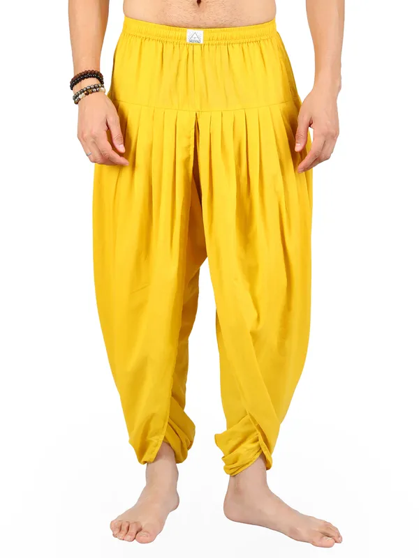Pure_Cotton_Pull-on_Pleated_Yellow_Dhoti_Pants,_Traditional_Yoga_Meditation_Festive_Wear_