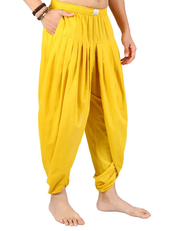 Pure_Cotton_Pull-on_Pleated_Yellow_Dhoti_Pants,_Traditional_Yoga_Meditation_Festive_Wear_