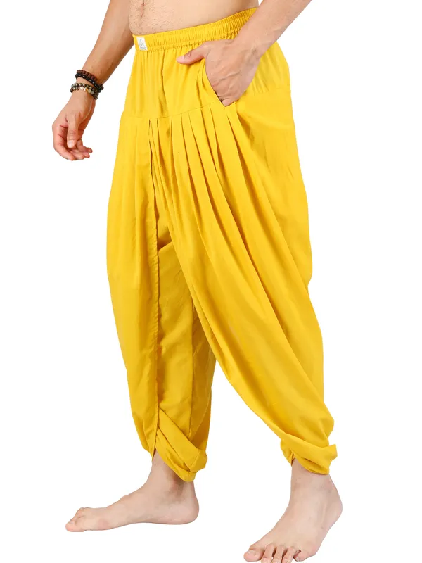 Pure_Cotton_Pull-on_Pleated_Yellow_Dhoti_Pants,_Traditional_Yoga_Meditation_Festive_Wear_