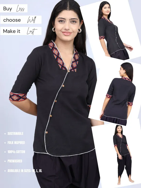 SATAV_Black_Pure_Cotton_Regular_Kurta_For_Women