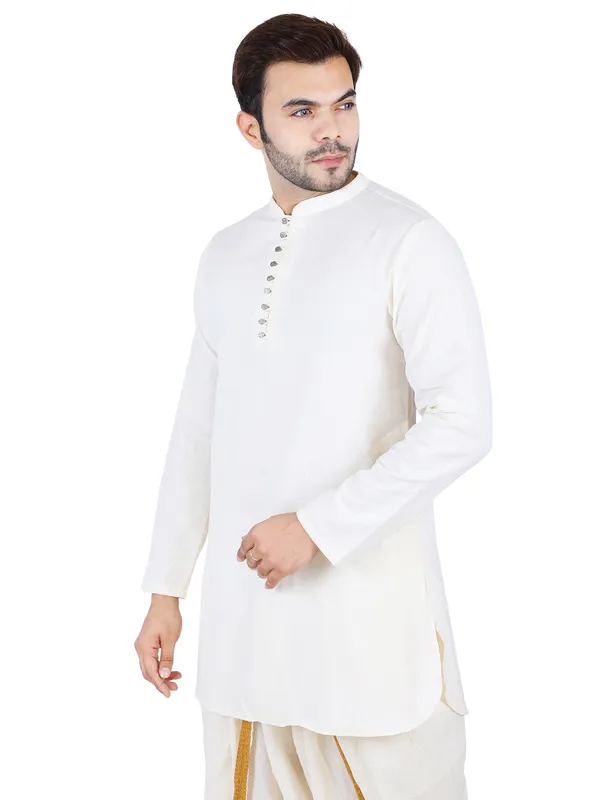SATAV_Ethnic_Cream_Solid_Full_Sleeves_Cotton_Slub_Kurta