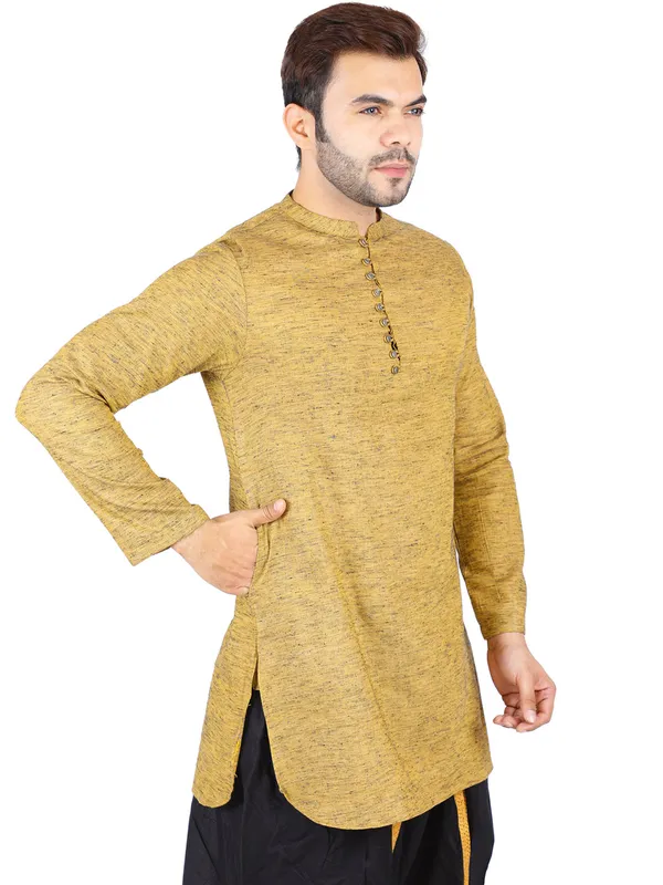 SATAV_Ethnic_Mustard_Yellow_Solid_Full_Sleeves_Cotton_Slub_Kurta_