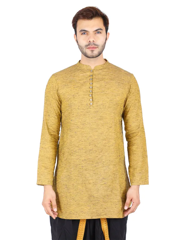 SATAV_Ethnic_Mustard_Yellow_Solid_Full_Sleeves_Cotton_Slub_Kurta_