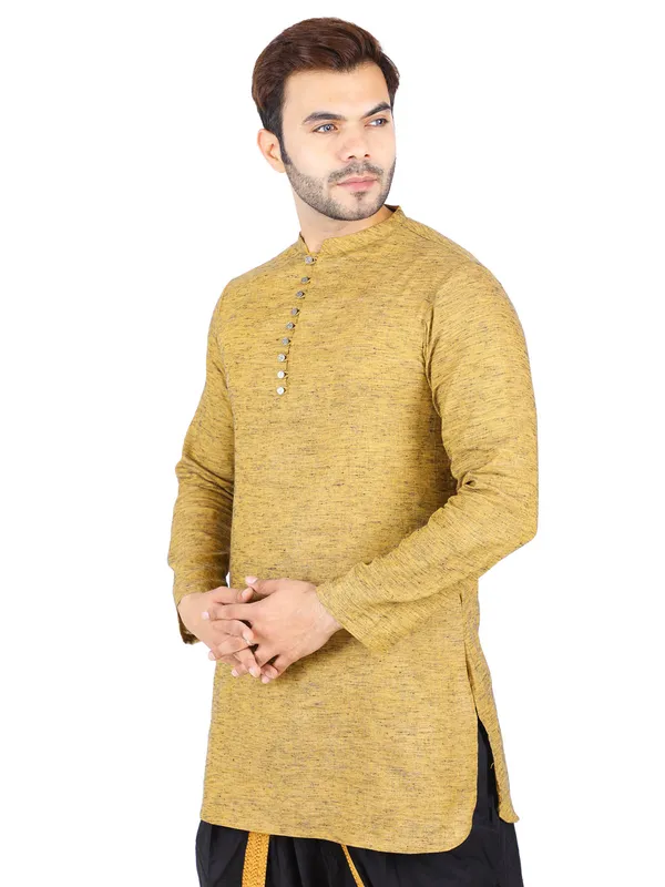SATAV_Ethnic_Mustard_Yellow_Solid_Full_Sleeves_Cotton_Slub_Kurta_