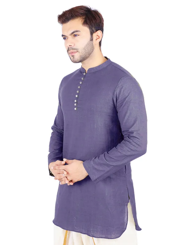 SATAV_Ethnic__Grey_Solid_Full_Sleeves_Cotton_Slub_Kurta_For_Mens