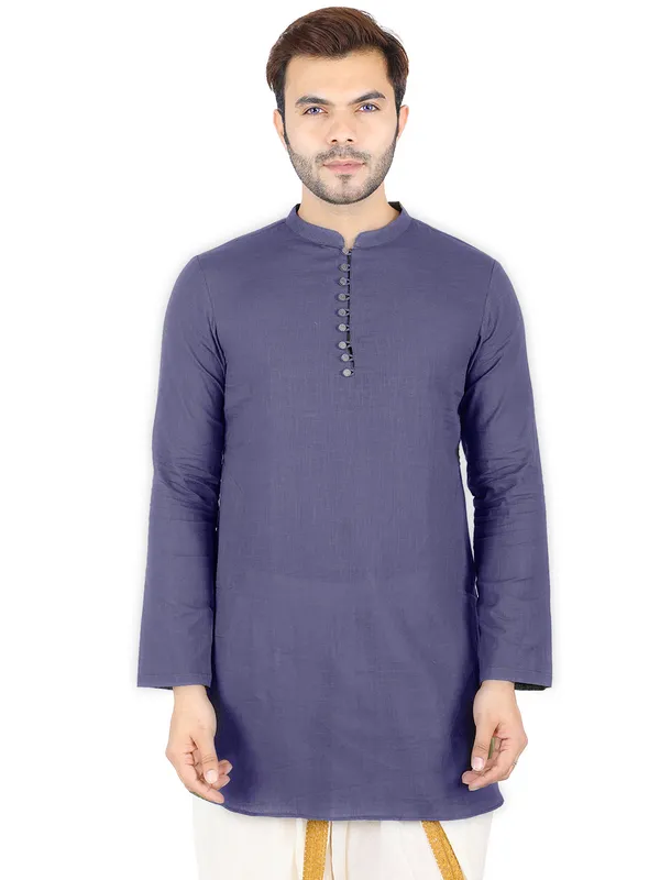 SATAV_Ethnic__Grey_Solid_Full_Sleeves_Cotton_Slub_Kurta_For_Mens