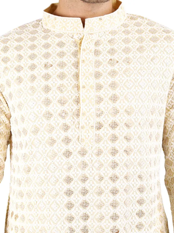 SATAV_Men's_Cotton_Viscose_Embroidered_beige_ethnic_|Sequined_Kurta_