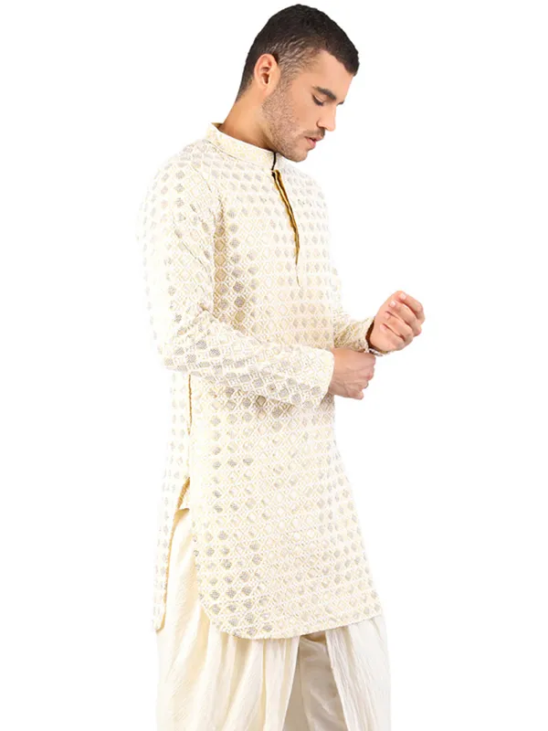 SATAV_Men's_Cotton_Viscose_Embroidered_beige_ethnic_|Sequined_Kurta_