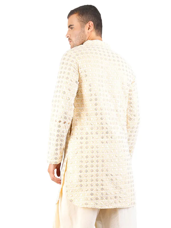 SATAV_Men's_Cotton_Viscose_Embroidered_beige_ethnic_|Sequined_Kurta_