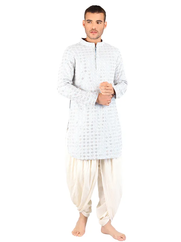 SATAV_Men's_Cotton_Viscose_Embroidered_beige_ethnic_|Sequined_Kurta_with_Pull-on_Pleated_off-white_Dhoti_Pants,_Traditional_Festive_Wear