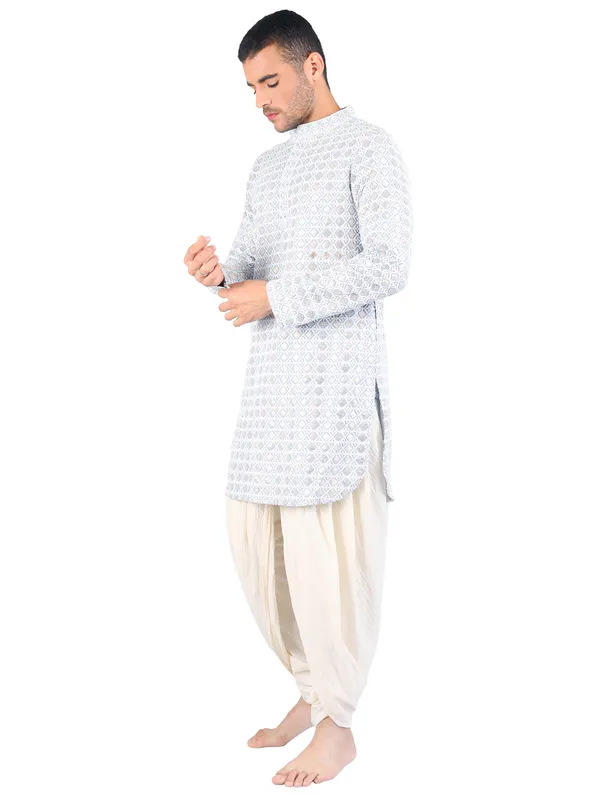 SATAV_Men's_Cotton_Viscose_Embroidered_beige_ethnic_|Sequined_Kurta_with_Pull-on_Pleated_off-white_Dhoti_Pants,_Traditional_Festive_Wear