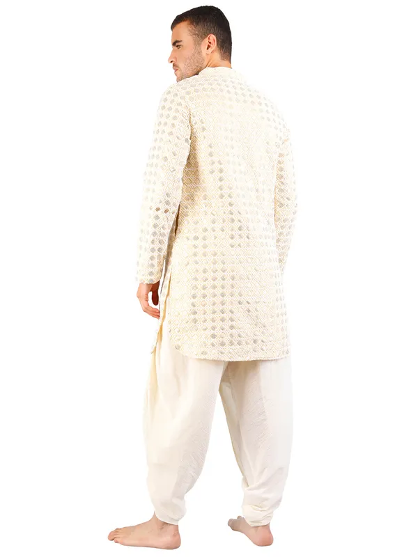 SATAV_Men's_Cotton_Viscose_Embroidered_beige_ethnic_|Sequined_Kurta_with_Pull-on_Pleated_off-white_Dhoti_Pants,_Traditional_Festive_Wear