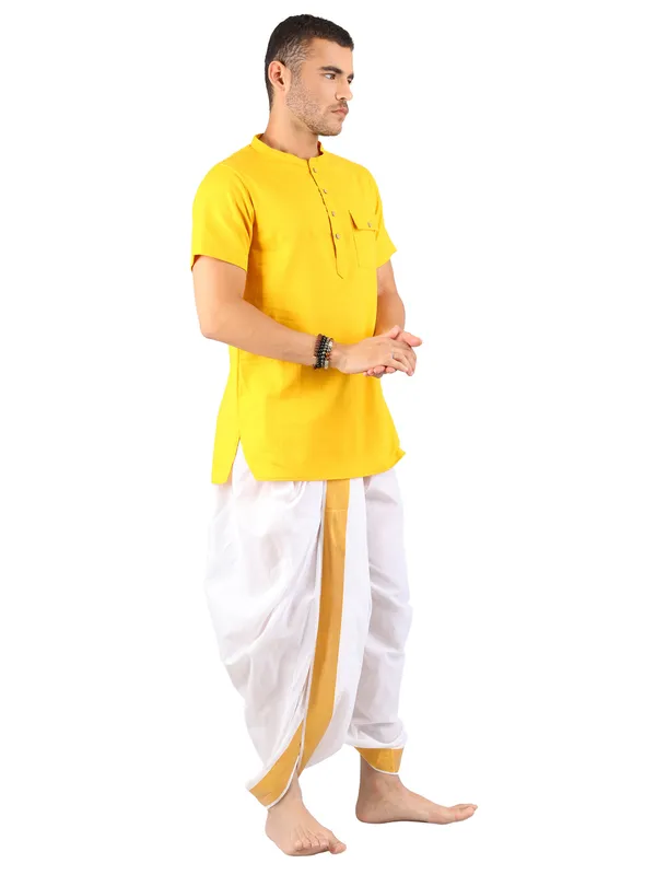 SATAV_Men's_Cotton_short_Yellow_Kurta