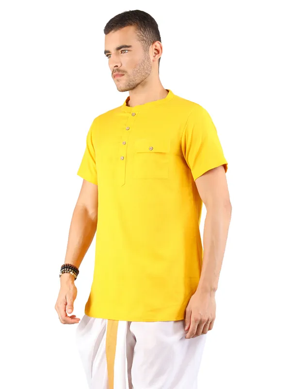 SATAV_Men's_Cotton_short_Yellow_Kurta