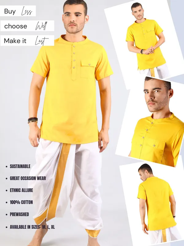SATAV_Men's_Cotton_short_Yellow_Kurta