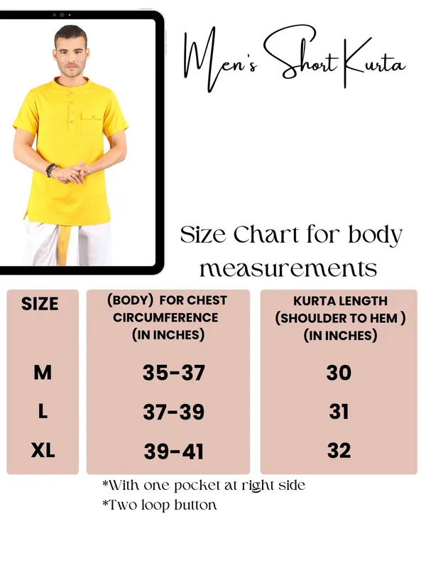 SATAV_Men's_Cotton_short_Yellow_Kurta