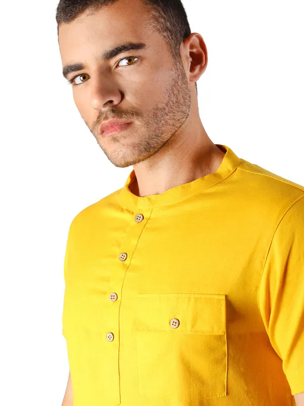 SATAV_Men's_Cotton_short_Yellow_Kurta