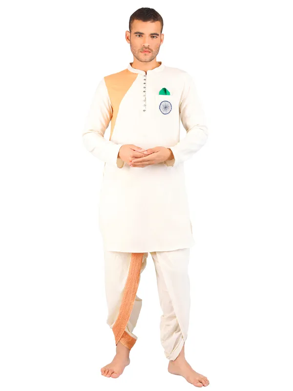 SATAV_Men's_set_of_Cotton_tri-colour_ethnic_Kurta_with_Pull-on_Pleated_off-white_Dhoti_Pants,_Traditional_Festive_Wear
