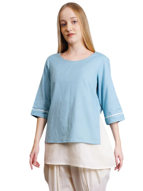 SATAV_Women_Double_Layer_Short_Turquoise_Kurta