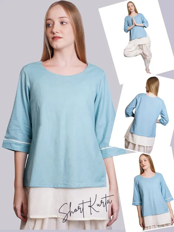 SATAV_Women_Double_Layer_Short_Turquoise_Kurta