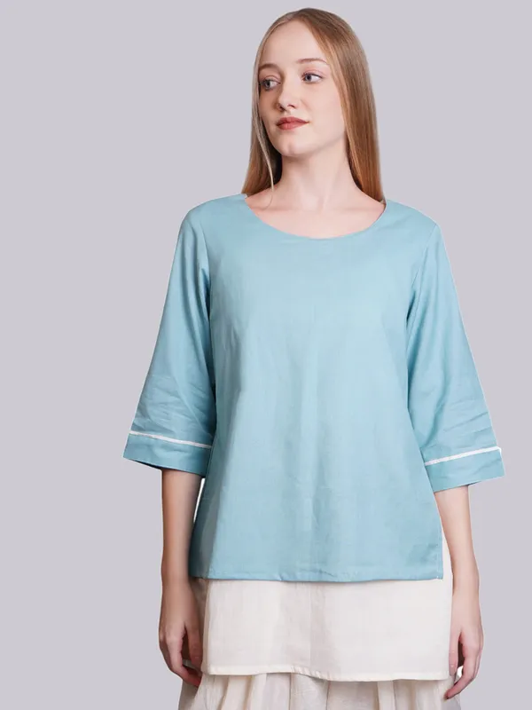 SATAV_Women_Double_Layer_Short_Turquoise_Kurta