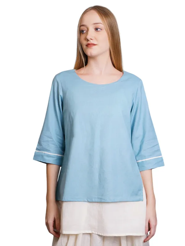 SATAV_Women_Double_Layer_Short_Turquoise_Kurta
