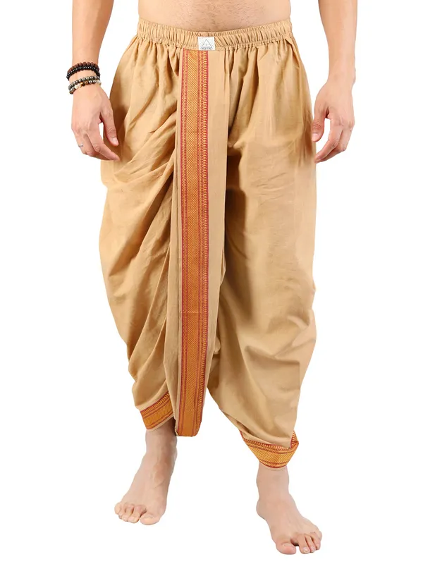 Satav_Beige_Cotton_Pull-on_Pleated_Dhoti_Pants_with_thread_embroidered_Maroon_long_kurta_for_men