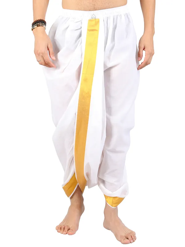 Satav_Golden_jacquard_border_White_Cotton_Pull-on_Pleated_Dhoti_Pants_Traditional_Festive_Wear_