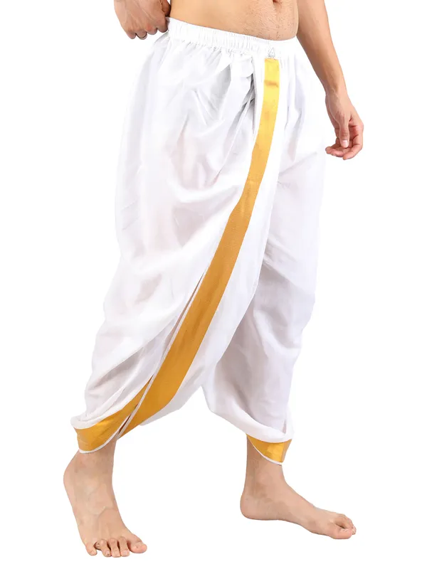 Satav_Golden_jacquard_border_White_Cotton_Pull-on_Pleated_Dhoti_Pants_Traditional_Festive_Wear_