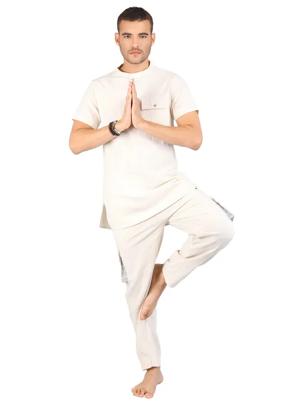 Satav_Men’s_Co-Ord_Set_cotton_trendy_Off-white_short_kurta_and_Pant