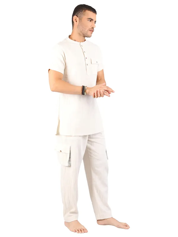 Satav_Men’s_Co-Ord_Set_cotton_trendy_Off-white_short_kurta_and_Pant