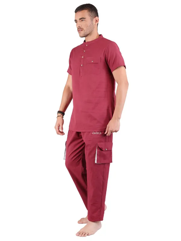 Satav_Men’s_Co-Ord_Set_cotton_trendy_Off-white_short_kurta_and_Pant