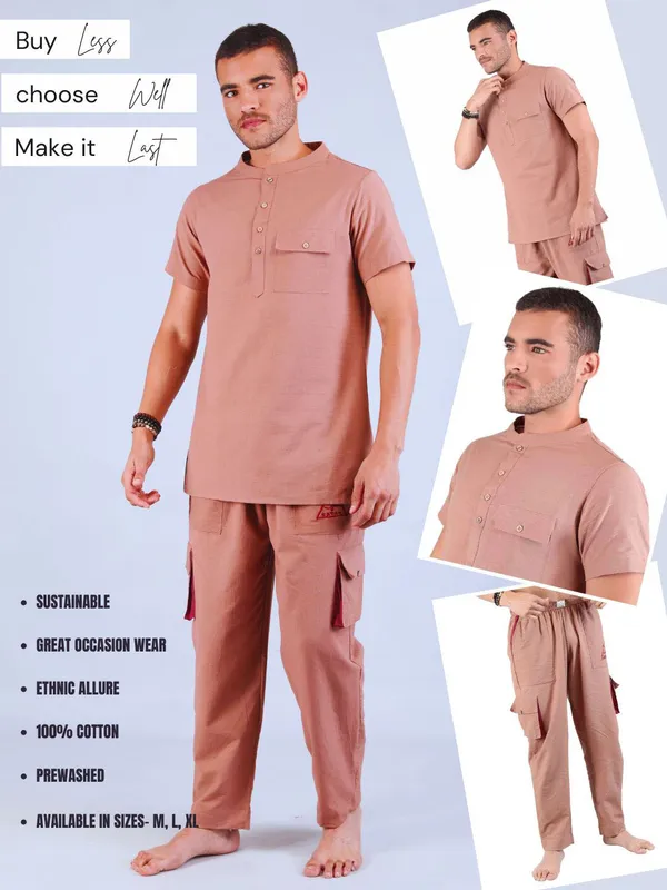 Satav_Men’s_Co-Ord_Set_cotton_trendy_Off-white_short_kurta_and_Pant