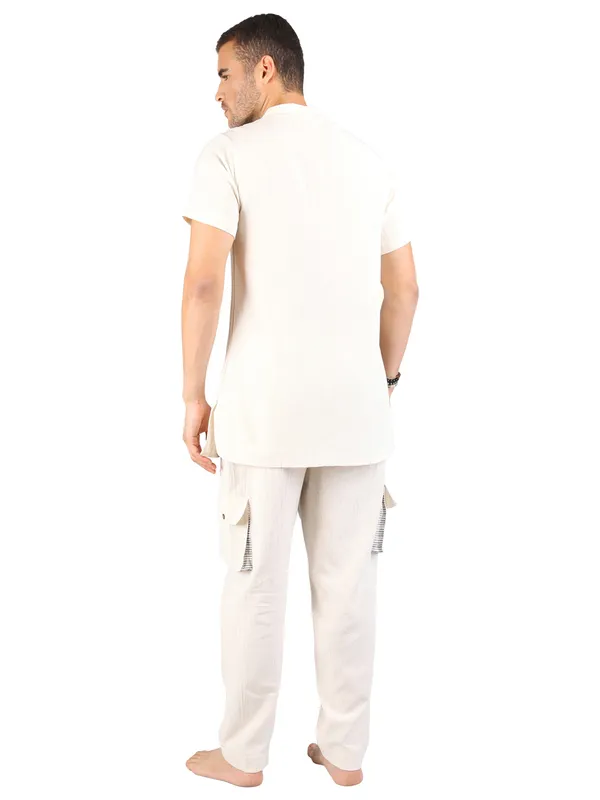 Satav_Men’s_Co-Ord_Set_cotton_trendy_Off-white_short_kurta_and_Pant