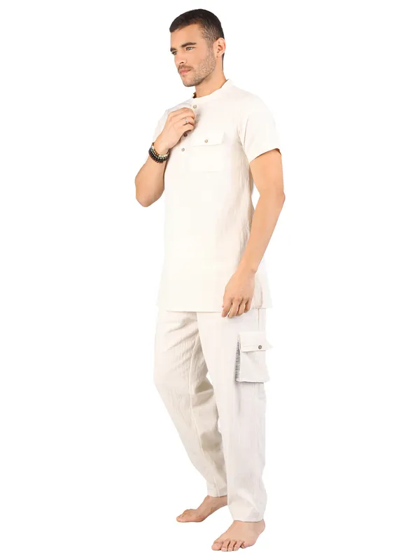 Satav_Men’s_Co-Ord_Set_cotton_trendy_Off-white_short_kurta_and_Pant