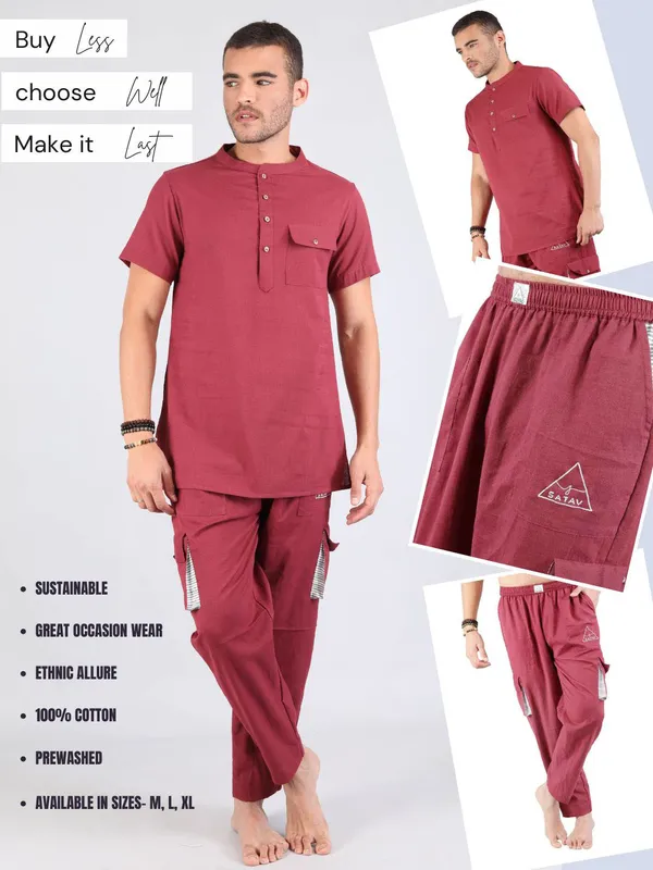 Satav_Men’s_Co-Ord_Set_cotton_trendy_Off-white_short_kurta_and_Pant