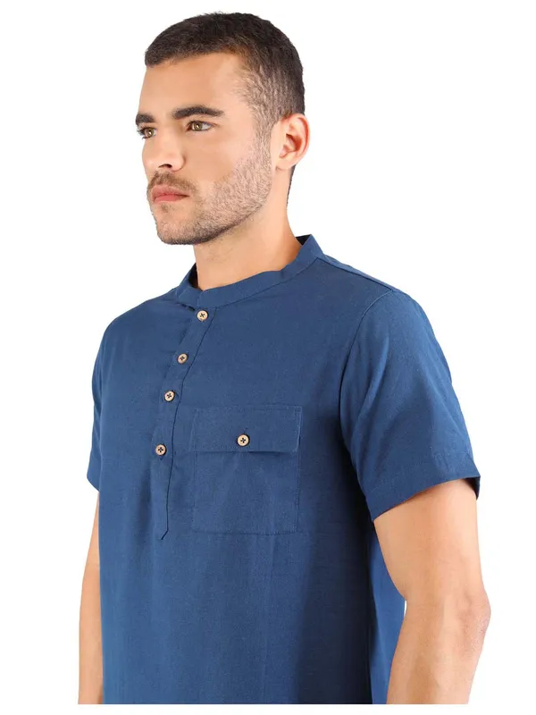 Satav_Men’s__cotton_trendy_blue_short_kurta