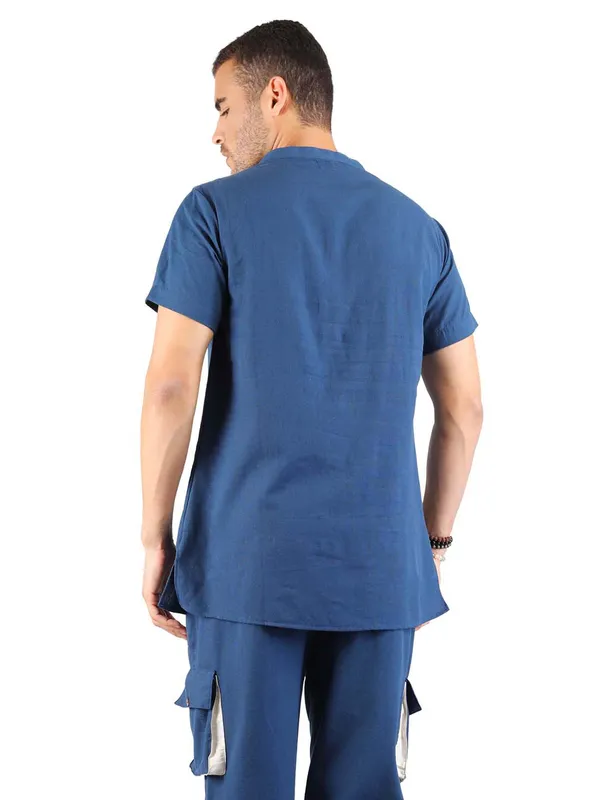 Satav_Men’s__cotton_trendy_blue_short_kurta