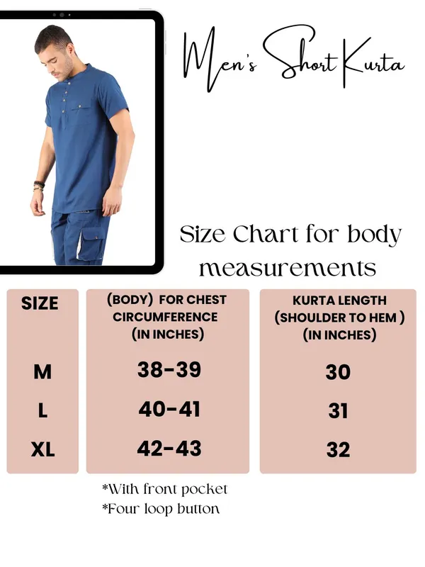 Satav_Men’s__cotton_trendy_blue_short_kurta