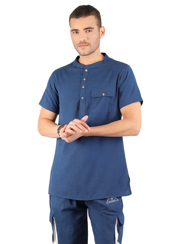 Satav_Men’s__cotton_trendy_blue_short_kurta