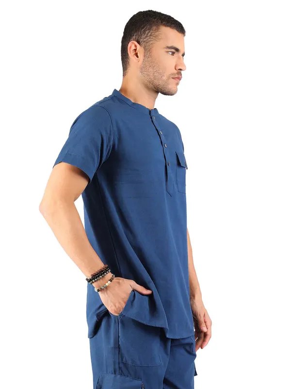 Satav_Men’s__cotton_trendy_blue_short_kurta