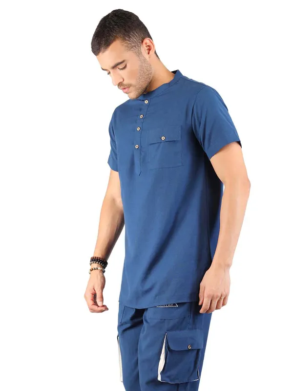 Satav_Men’s__cotton_trendy_blue_short_kurta