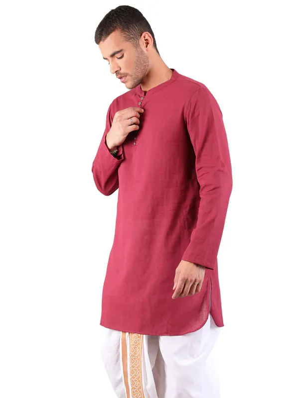 Satav_Men’s_cotton_trendy_Maroon_color_Long_kurta