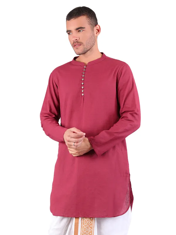 Satav_Men’s_cotton_trendy_Maroon_color_Long_kurta