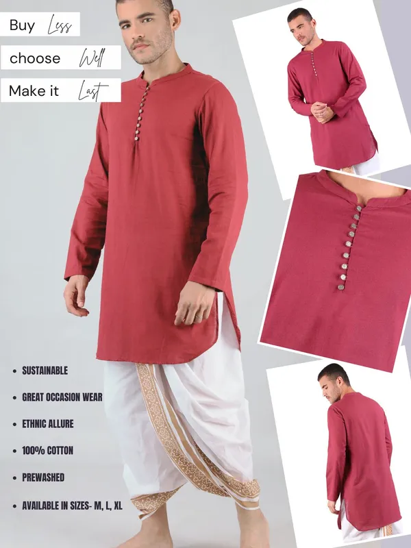 Satav_Men’s_cotton_trendy_Maroon_color_Long_kurta