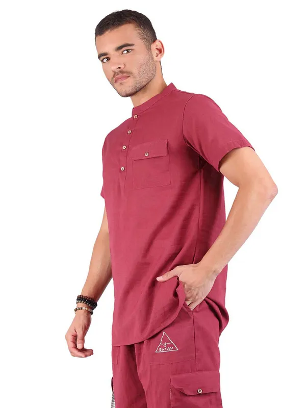 Satav_Men’s_cotton_trendy_Maroon_color_short_kurta_