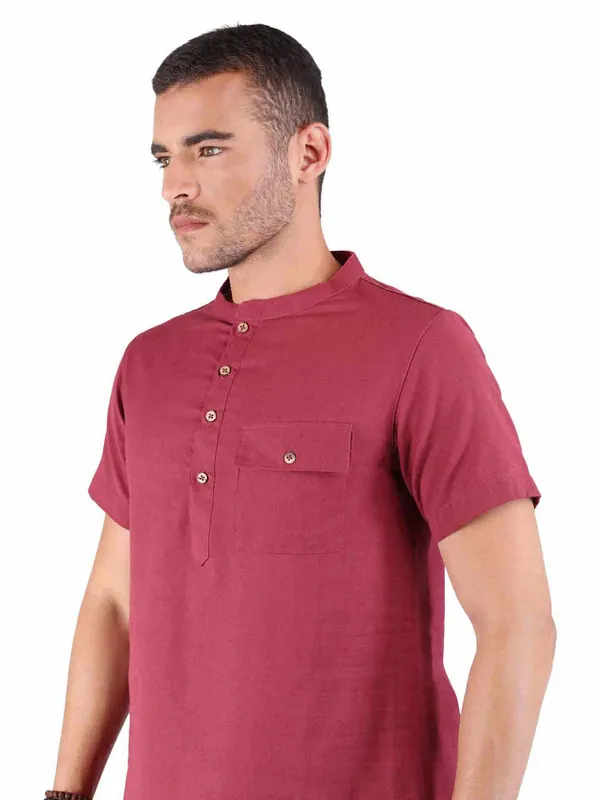 Satav_Men’s_cotton_trendy_Maroon_color_short_kurta_